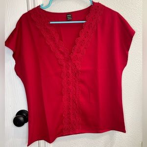 Red Lace Detail Blouse